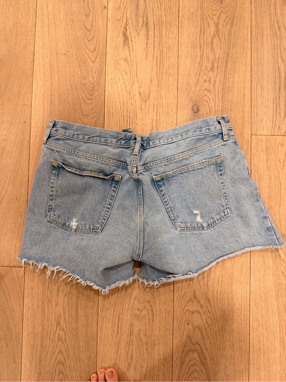 Agolde Light Blue Distressed High-Rise Cutoff Shorts
